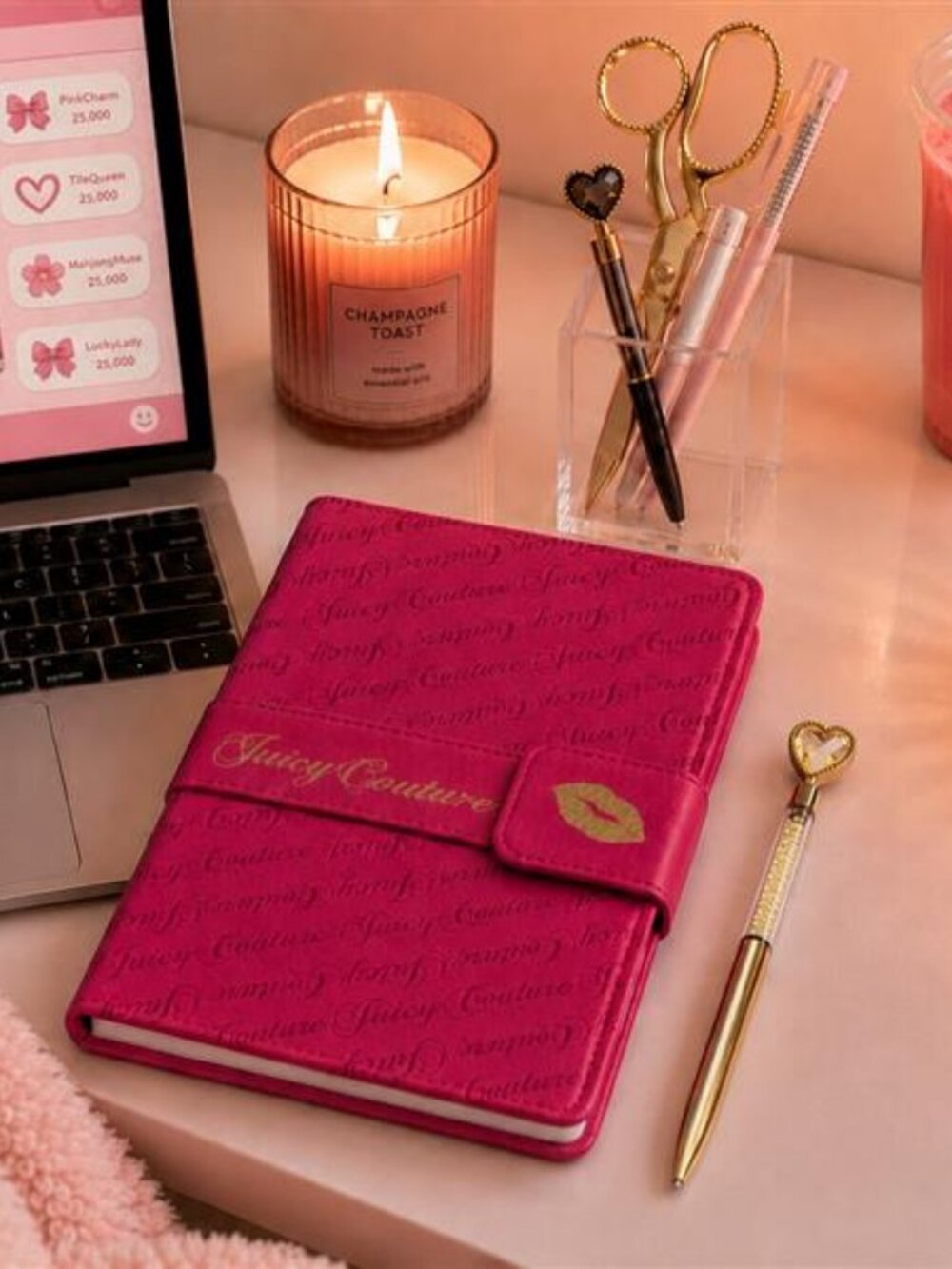 Juicy Couture Hot Pink Kiss Journal with Heart Pen - Picture 3 of 8